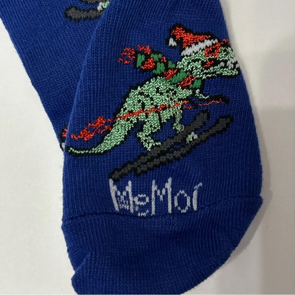 Memoi Blue‎ Dinosaur Christmas SkiPatterned Men's Socks-Medium